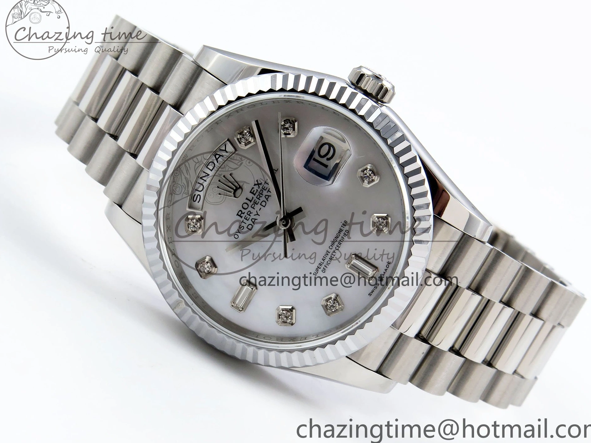 MiroTime 0310 Day Date 36 SS TWSF Best Edition White Diamonds Dial on SS Bracelet A Trendsetting 1604